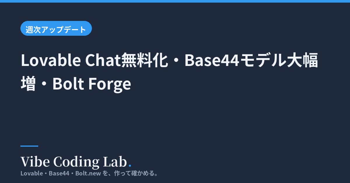 Lovable Chat無料化・Base44モデル大幅増・Bolt Forge