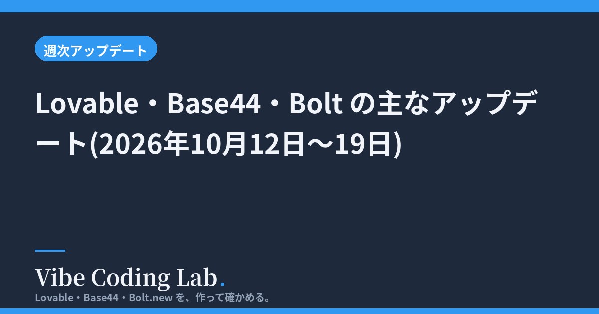 Lovable・Base44・Bolt の主なアップデート(2026年10月12日〜19日)